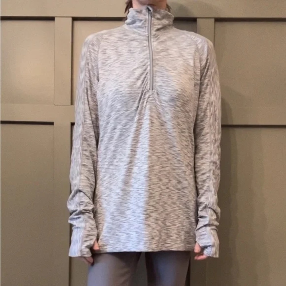Athleta Mendoza Half Zip Running Pullover Spacedye Gray Ruched Size Small